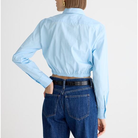 J.Crew Cropped Fitted Waist Button Up Shirt Striped Blue Minimalist Large NWT - Picture 2 of 14